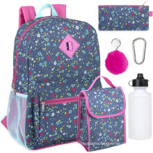 Girl's 6 in 1 school bag Backpack Set With Lunch Bag, Pencil Case, Keychain, and Accessories